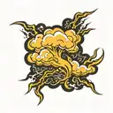 Storm cloud with lightning with the word storm on it  tattoo design idea