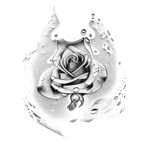 dog paw prints, rocks, water drops, and rose tattoo design idea