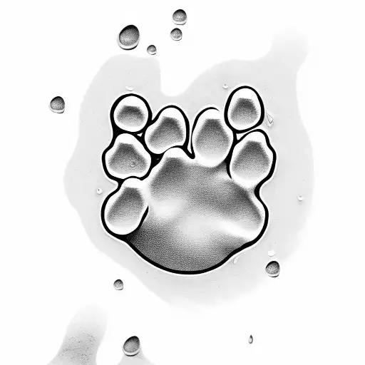 dog paws with ricks, water drops, and rose tattoo design idea