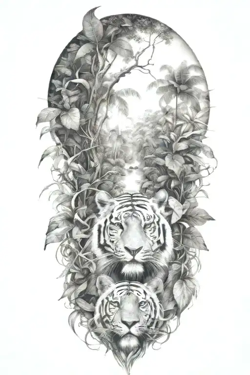 realistic jungle tattoo with no animals and only jungle and vines tattoo design idea