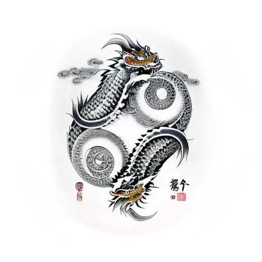 Dragon and tiger estilo yin yang tattoo design idea