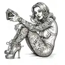 slutty big titts girl sitting alone tattoo design idea