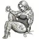 slutty big titts girl sitting alone tattoo design idea