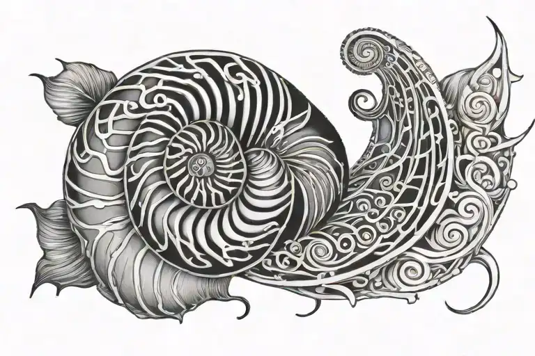 lines and nautilus shell tattoo design idea