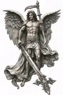 i want an angel with wings, a cross and the angel to be archangel michael with his sword tattoo design idea