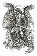 i want an angel with wings, a cross and the angel to be archangel michael with his sword tattoo design idea