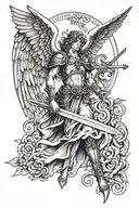 i want an angel with wings, a cross and the angel to be archangel michael with his sword tattoo design idea