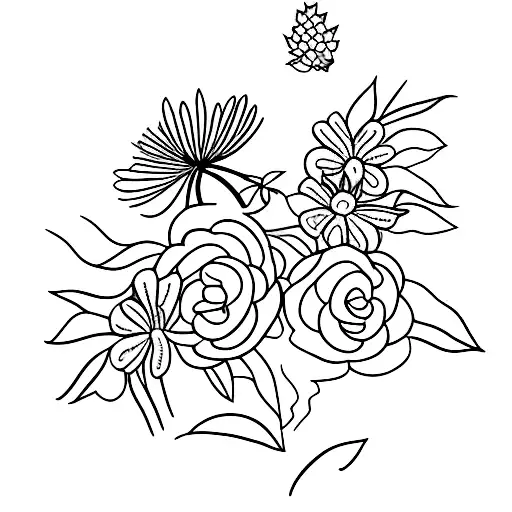 nightingale perched on aster flowers and holly branch tattoo design idea