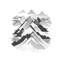 a half sleeve tattoo of a rushing river flowing between the peaks of two mountains tattoo design idea