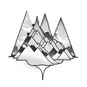 a half sleeve tattoo of a rushing river flowing between the peaks of two mountains tattoo design idea