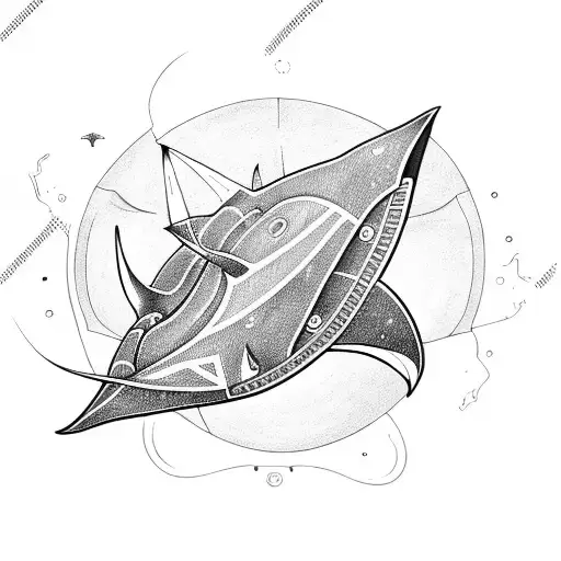 cyborg mechanical manta ray tattoo design idea