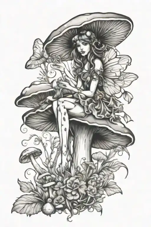 mushroom fairy  tattoo design idea