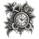 An intricate clock design incorporating psychedelic patterns and flowers tattoo design idea