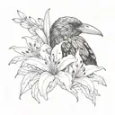 the head of black raven and white lilies tattoo design idea