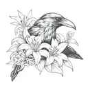 the head of black raven and white lilies tattoo design idea