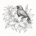 the head of black raven and white lilies tattoo design idea
