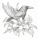 the head of black raven and white lilies tattoo design idea