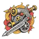 cannon with dagger piercing tattoo design idea
