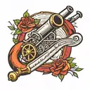 cannon with dagger piercing tattoo design idea