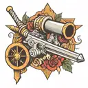cannon with dagger piercing tattoo design idea