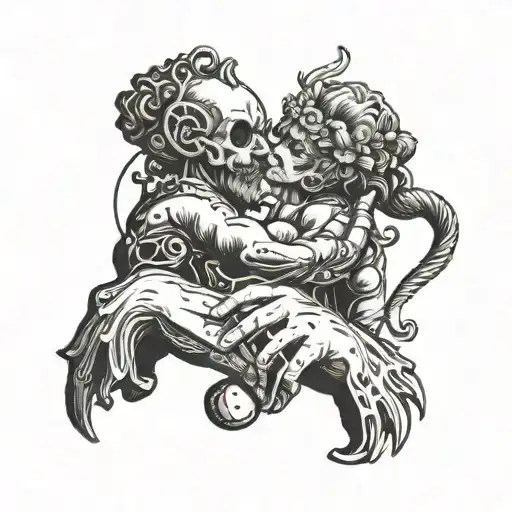 Orpheus holding Eurydices hand tattoo design idea