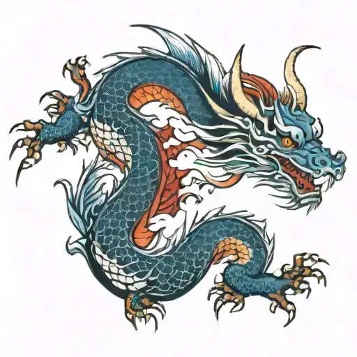 dragon Encre de Marine bleu rouge noir doré  tattoo design idea