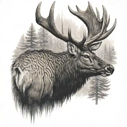 bull elk standing tattoo design idea
