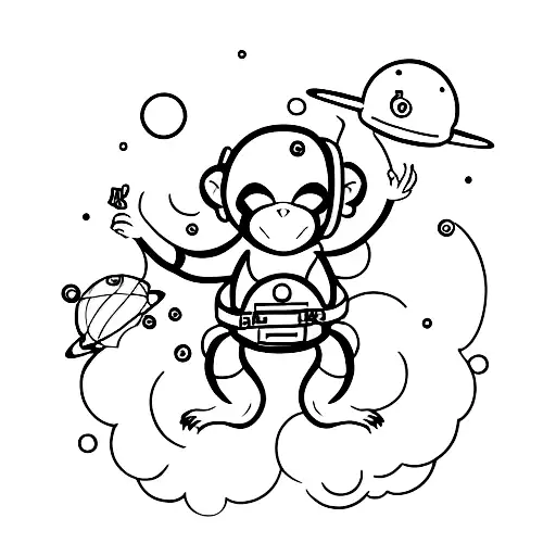 A small minimalist tattoo of a monkey wearing a space helmet tattoo design idea