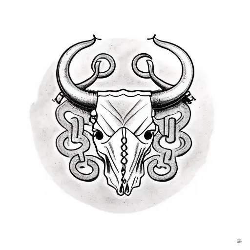 cow skull with snake tattoo design idea