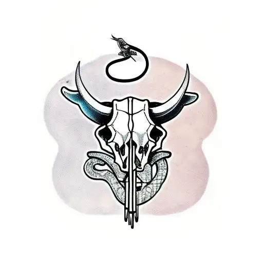 cow skull with snake tattoo design idea