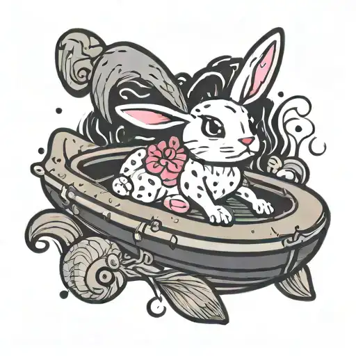Gloomy bunny inflatable boat floating tattoo design idea