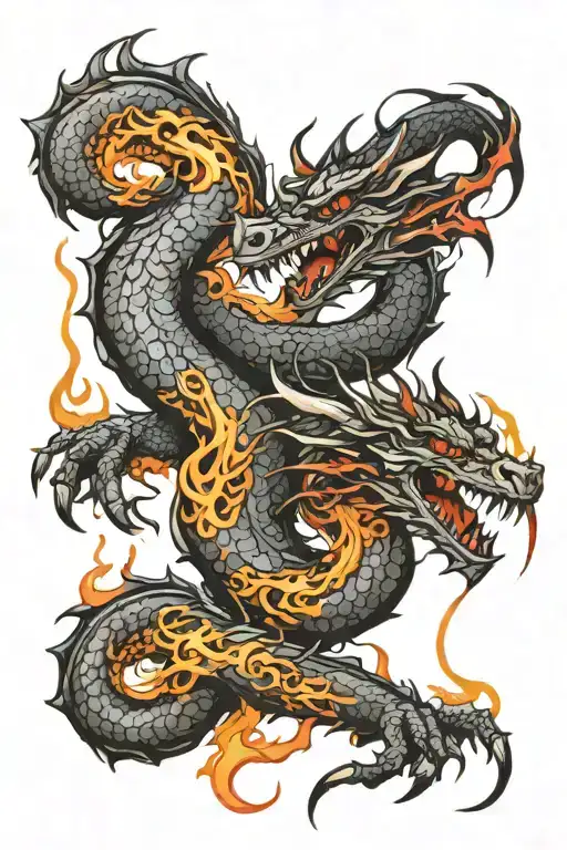spiraling dragon shadow flame realistic tattoo design idea