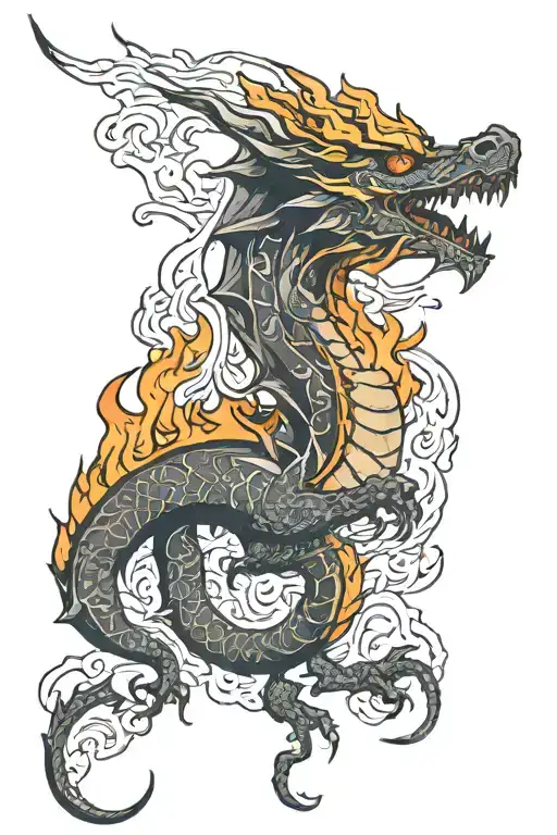 dragon made of flames tattoo design idea