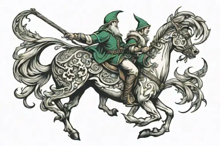 Male elf riding tattoo design idea