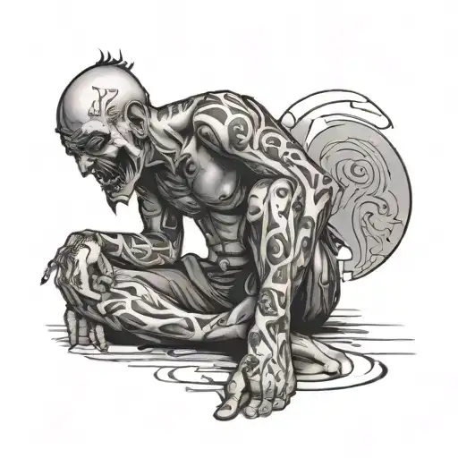 crazy person sitting tattoo design idea