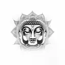 Buddha's face surrounded by intricate mandala patterns tattoo design idea