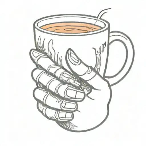 skeleton hand holding steaming coffee mug tattoo design idea