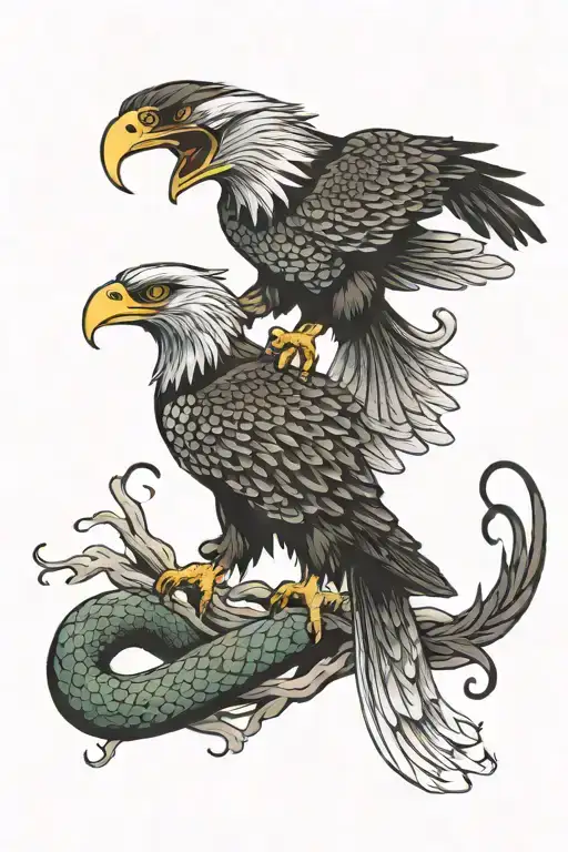 eagle fight with snake wrapped tattoo design idea