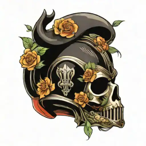 star wars helmet in a mexican skull style with some flowers tattoo design idea