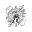 Andros, the Red Power Ranger in Space, battling a space monster tattoo design idea