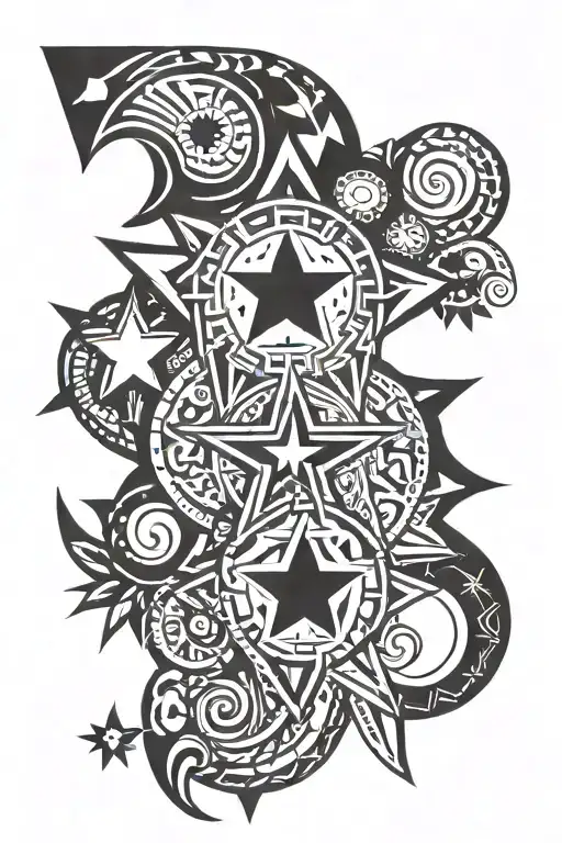 Combine tribal patterns with elements inspired by the Philippines and incorporate a Texas Star design tattoo design idea
