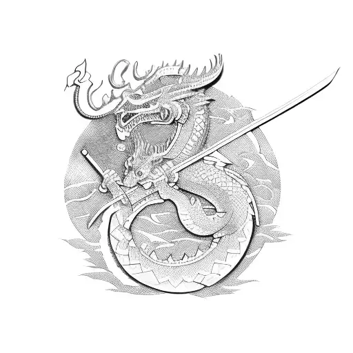 Katana and Samurai and Dragon tattoo design idea