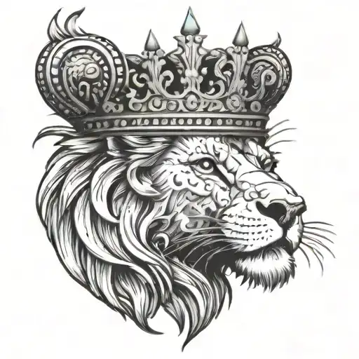 black and white lion with a crown on its head surrounded by lightning  tattoo design idea