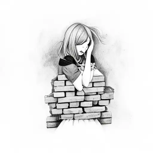 sad Girl infront of a Brick wall with a dragon around tattoo design idea