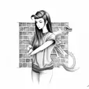 sad Girl infront of a Brick wall with a dragon around tattoo design idea