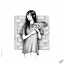 sad Girl infront of a Brick wall with a dragon around tattoo design idea