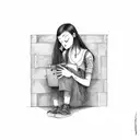 sad Girl infront of a Brick wall with a dragon around tattoo design idea