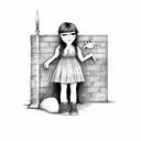 sad Girl infront of a Brick wall with a dragon around tattoo design idea