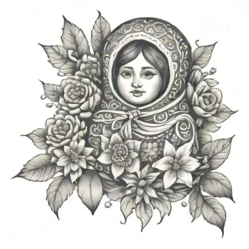 BABUSHKA RUSSIAN DOLL  FULL BODY INSIDE FLOWERS tattoo design idea