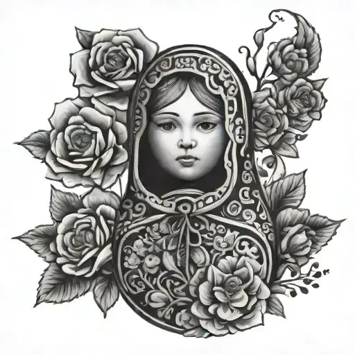 BABUSHKA RUSSIAN DOLL  FULL BODY INSIDE FLOWERS tattoo design idea
